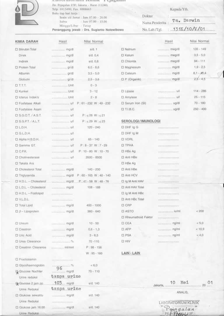 10/5/2001:9 bulan Setelah Terdeteksi TANPA RAMUAN dan OBAT PENURUN GULA 96 dan 103